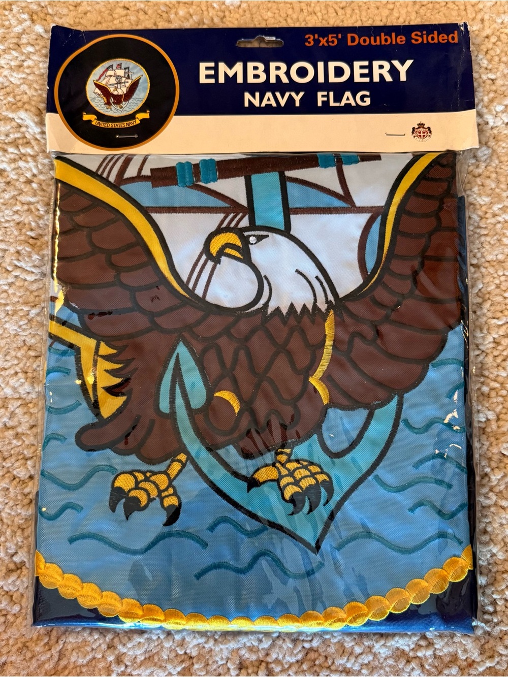 NWT Embroidery US NAVY Flag with Eagle - Blue, Brown & Gold